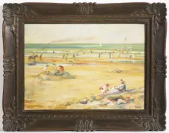 Viktor Stretti, The Beach at Ostende, Around 1907, Oil on cardboard