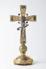 František Anýž, Gold Cross with Semi-Precious Stones, Early 20th century, Gilded and silvered bronze, jade, onyx