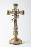 František Anýž, Gold Cross with Semi-Precious Stones, Early 20th century, Gilded and silvered bronze, jade, onyx