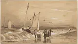 Ivan Konstantinovič Ajvazovskij, Sea Coast with Fishermen, 1843, Ink and wash on paper, gouache, charcoal