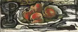Jan Benda, Still Life with a Cup and Apples, 1935, Oil on cardboard