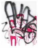 Barry McGee, Untitled (Scribble & Scripture), 2003, Hand-painted spray enamel, screenprint, and graphite on paper