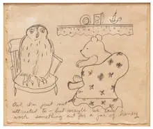 Karen Finley, Untitled (Owl, I'm just not attracted to...) (from the X-Rated Pooh series), 1996, Graphite on paper mounted on board