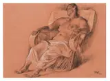 Mujer sentada en equipal (Seated Woman in an equipal) by Francisco Zúñiga, 1974, Charcoal and pastel on paper, sold May 2021