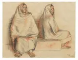 Francisco Zúñiga, Dos mujeres sentadas (Two Seated Women), 1975, Conte crayon and sanguine chalk on paper
