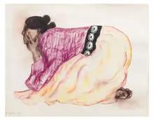 R. C. Gorman, Untitled (Kneeling Woman), 1978, Pastel on paper