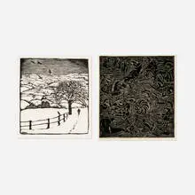 Wharton Esherick, January; Hell of War (two works from the Song of the Broad-Axe suite), woodcut