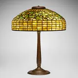 Tiffany Studios, Vine Ornament (Oak and Acorn) table lamp, c. 1910, leaded glass, patinated bronze