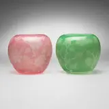 Alexander Joseph von Steuben, Matsu-no-ke and Floral vases, set of two, c. 1925, acid-etched Rosaline-Alabaster and Green Jade-Alabaster cameo glass