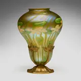 Padded Millefiori bullet shade with mount by Tiffany Studios, c. 1910, hand-blown and padded Favrile glass, gilt bronze, sold Jul 2024