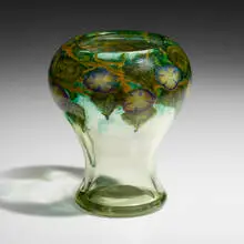 Tiffany Studios, Exceptional paperweight exhibition vase with morning glories, 1915, hand-blown Favrile glass