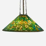 Tiffany Studios, Nasturtium hanging shade, c. 1910, leaded glass, patinated bronze