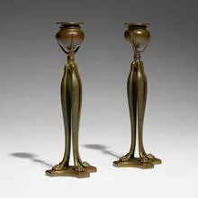 Candlesticks, pair by Tiffany Studios, c. 1910, patinated bronze, sold Jul 2024