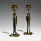 Candlesticks, pair by Tiffany Studios, c. 1910, patinated bronze, sold Jul 2024