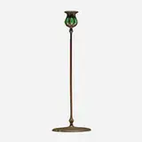 Candlestick by Tiffany Studios, c. 1895, patinated bronze, hand-blown glass, sold Jul 2024