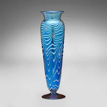 Tall King Tut vase by Durand, c. 1925, hand-blown glass, sold Jul 2024