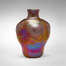 Early decorated vase by Tiffany Studios, c. 1897-99, hand-blown Favrile glass, sold Jul 2024