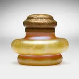 Decorated inkwell by Tiffany Studios, c. 1898, hand-blown Favrile glass, gilt bronze, sold Jul 2024