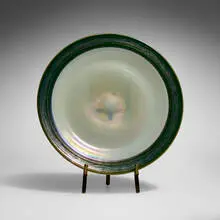 Decorated plate by Tiffany Studios, c. 1898-1900, hand-blown Favrile glass, sold Jul 2024