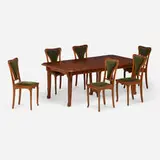 Edouard Diot, Dining table and chairs, set of six, c. 1900, mahogany, mohair upholstery