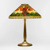 Tiffany Studios, Poppy table lamp, c. 1920, leaded glass, acid-etched and gilt bronze