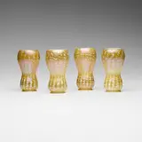 Quezal, Zipper shades, set of four, c. 1910, hand-blown glass