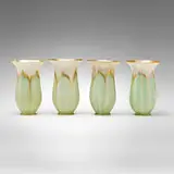 Quezal, Pulled-feather shades, set of four, c. 1910, hand-blown glass