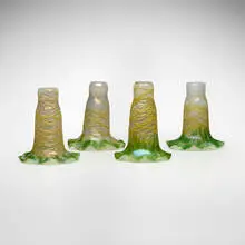 attribution Pallme-König, Decorated Lily shades, set of four, c. 1900, hand-blown glass