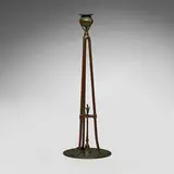 Tripod candlestick with snuffer by Tiffany Studios, c. 1910, patinated bronze, sold Jul 2024