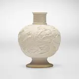 Favrile Pottery vase with Virginia creepers by Tiffany Studios, 1904-14, bisque earthenware, sold Jul 2024
