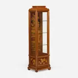 Cabinet with cherry blossoms by Émile Gallé, c. 1900, mahogany, mixed wood inlay, brass, glass, sold Jul 2024