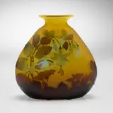 Galle, Pillow vase with fuschia, c. 1930, acid-etched cameo glass