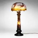 Galle, Rare Paysage Vosges table lamp with eagles, c. 1910, acid-etched cameo glass
