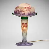 Muller Frères, Boudoir lamp with poppies, c. 1910, acid-etched and enameled glass, painted metal