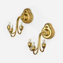 attribution Tiffany Studios, Sconces, pair, c. 1915, gilt bronze