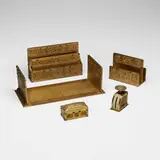 Tiffany Studios, Ninth Century five-piece desk set, c. 1915, gilt bronze, glass