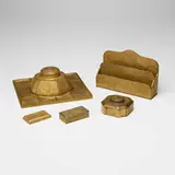 Zodiac five-piece desk set by Tiffany Studios, c. 1915, acid-etched and gilt bronze, glass, sold Jul 2024