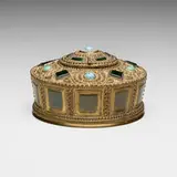 Tiffany Studios, Byzantine inkwell, c. 1910, gilt and enameled bronze, glass, turquoise