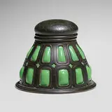 Early blownout inkwell by Tiffany Studios, c. 1900, patinated bronze, Favrile glass, glass, sold Jul 2024