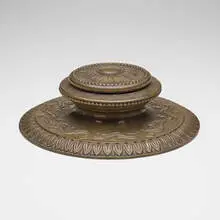 Sunflower inkwell by Tiffany Studios, c. 1910, acid-etched and patinated bronze, sold Jul 2024