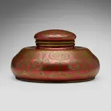 Decorated inkwell by Tiffany Studios, c. 1910, polychromed bronze, sold Jul 2024