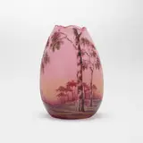 Daum, Miniature egg-shaped scenic vase, c. 1900, acid-etched and enameled glass