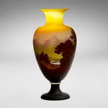 Galle, Monumental vase with mountainous landscape, c. 1910, acid-etched cameo glass