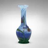 Daum, Cabinet vase with flowers and spiderwebs, c. 1900, acid-etched and enameled glass