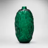 René Lalique, Ronces vase, c. 1921, dark emerald green glass with white patina