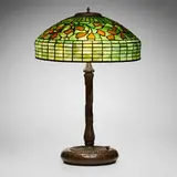 Tiffany Studios, Vine Ornament (Swirling Leaf) table lamp, c. 1910, leaded glass, patinated bronze