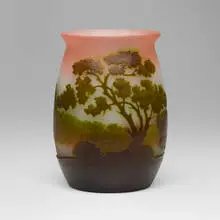 Scenic vase by Galle, c. 1920, acid-etched cameo glass, sold Jul 2024