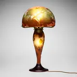 Galle, Table lamp with fruiting grapevines, c. 1930, acid-etched cameo glass, bronze