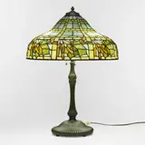 attribution Wilkinson Co., Maple leaf border table lamp, c. 1910, leaded glass, patinated metal