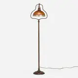 Handel and Steuben, Intarsia floor lamp, c. 1910, patinated metal, hand-blown Aurene glass